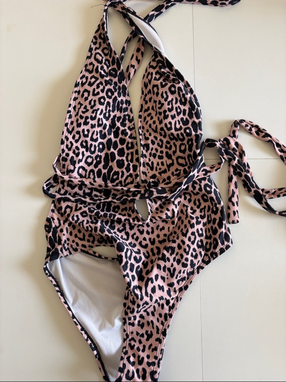 SHEIN Pink and Black Leopard Print One-Piece Swimsuit